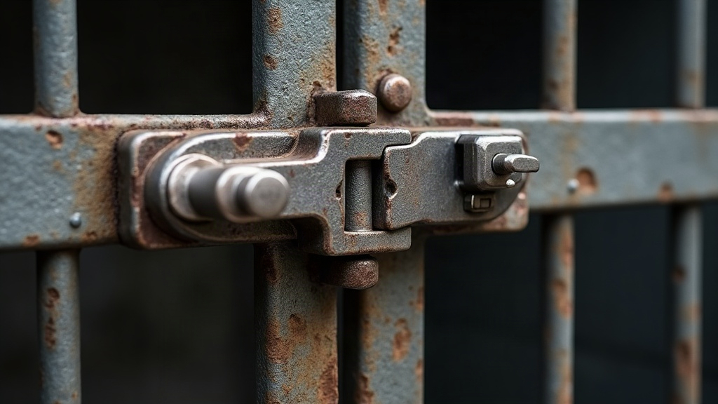 Detail view of heavy duty steel dog crate dual anti-tamper locking latches